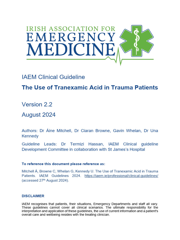The Use of Tranexamic Acid in Trauma Patients V2.2 | PDF | Traumatic ...