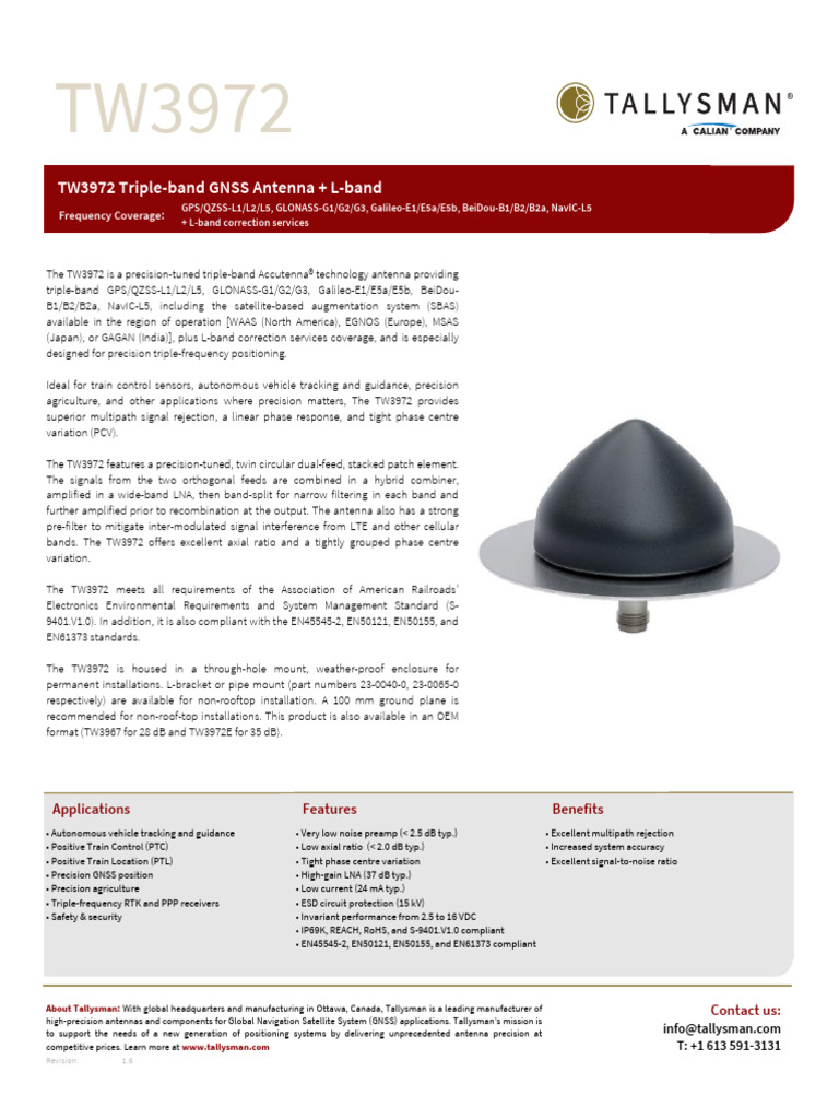 Tallysman® TW3972 Datasheet | PDF | Telecommunications Engineering ...