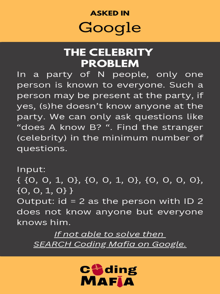 Solution Is Out For The Celebrity Problem Asked in Google | PDF