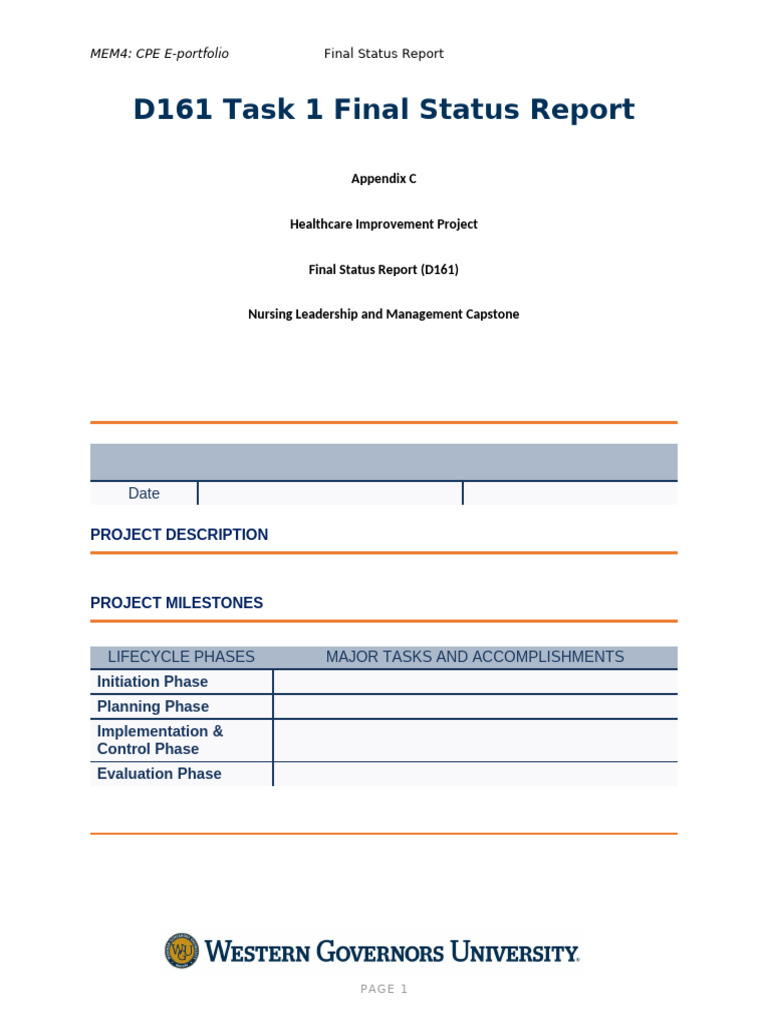 Final Status Report Template | PDF