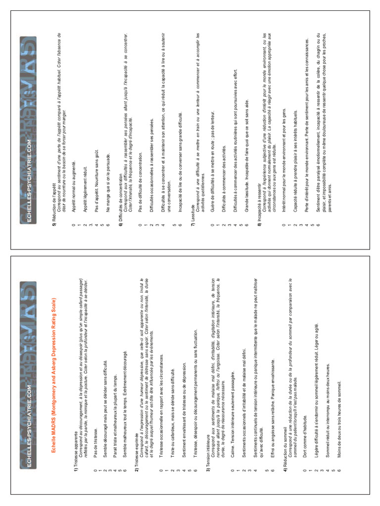 Echelle-Madrs Raccourci | PDF | Dépression (psychiatrie) | Sommeil