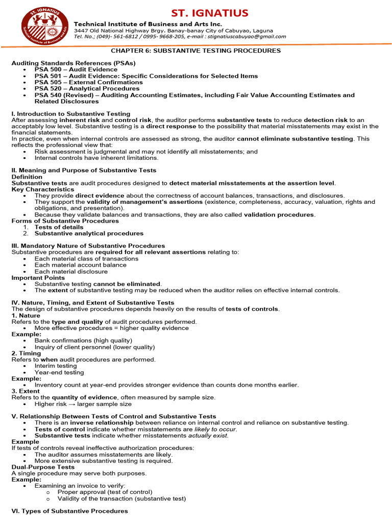 Substantive Testing 1 Copy 4php | PDF | Audit | Internal Control
