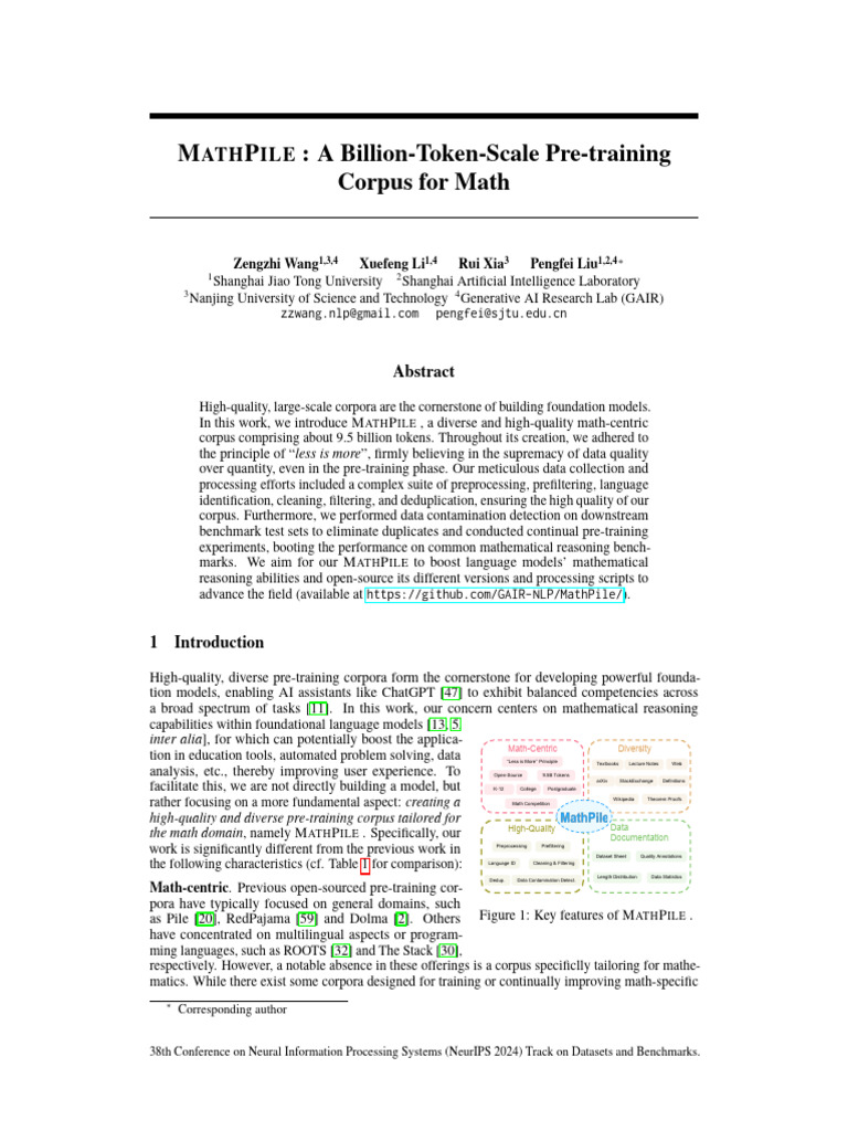 M P: A Billion-Token-Scale Pre-Training Corpus For Math: ATH ILE | PDF ...