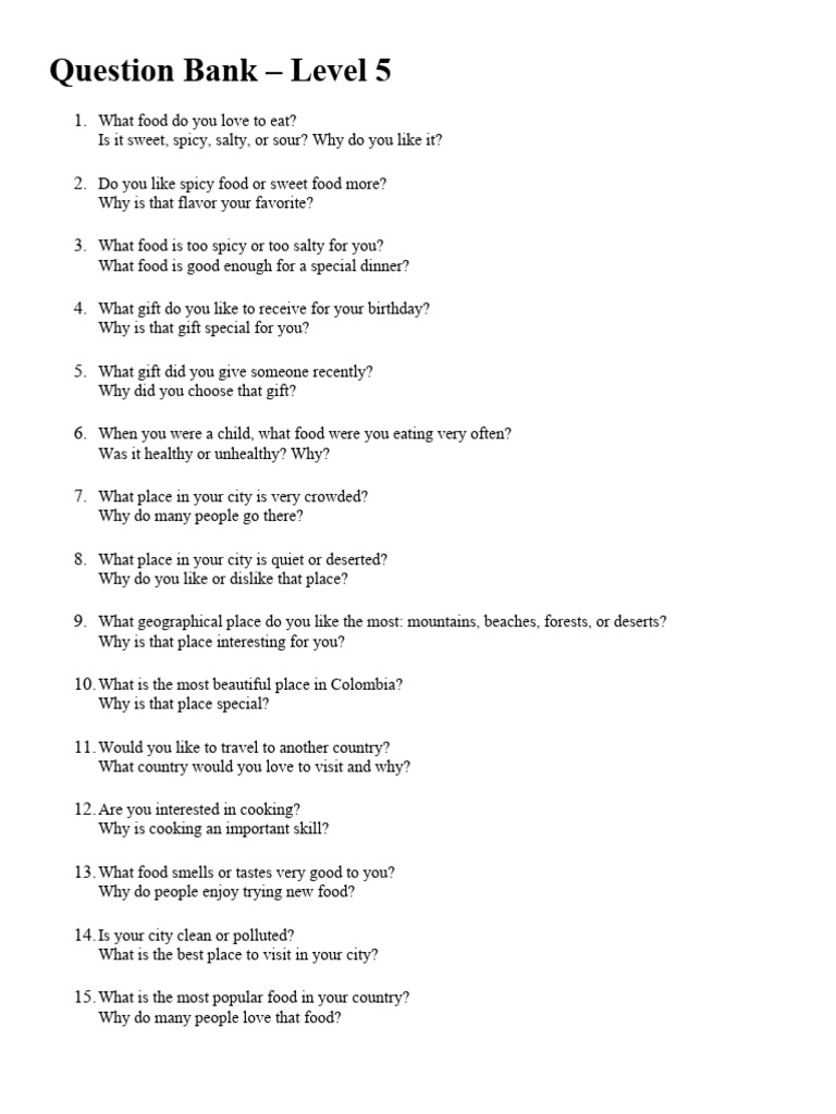 Question Bank Level 5 | PDF