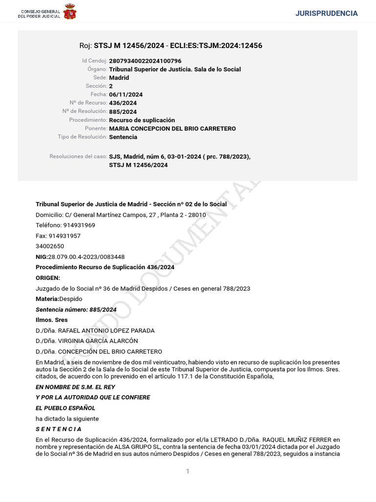 STSJ M 12456 2024 | PDF | Sentencia (ley) | Caso de ley