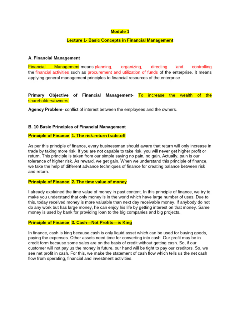 Lecture 1 - Basic Concepts in Financial Management | PDF | Investing ...