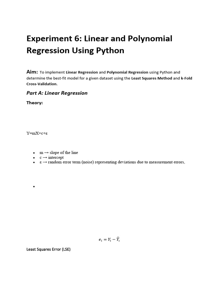 Experiment 6 | PDF | Linear Regression | Errors And Residuals