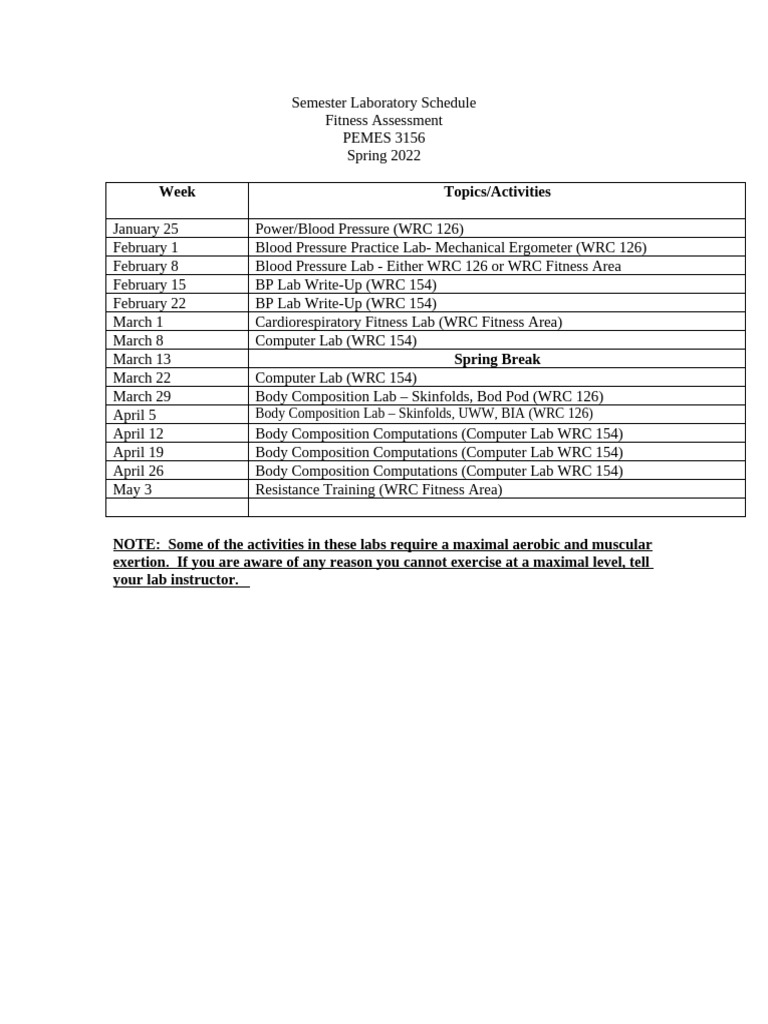 Lab Schedule Spring 2022 | PDF