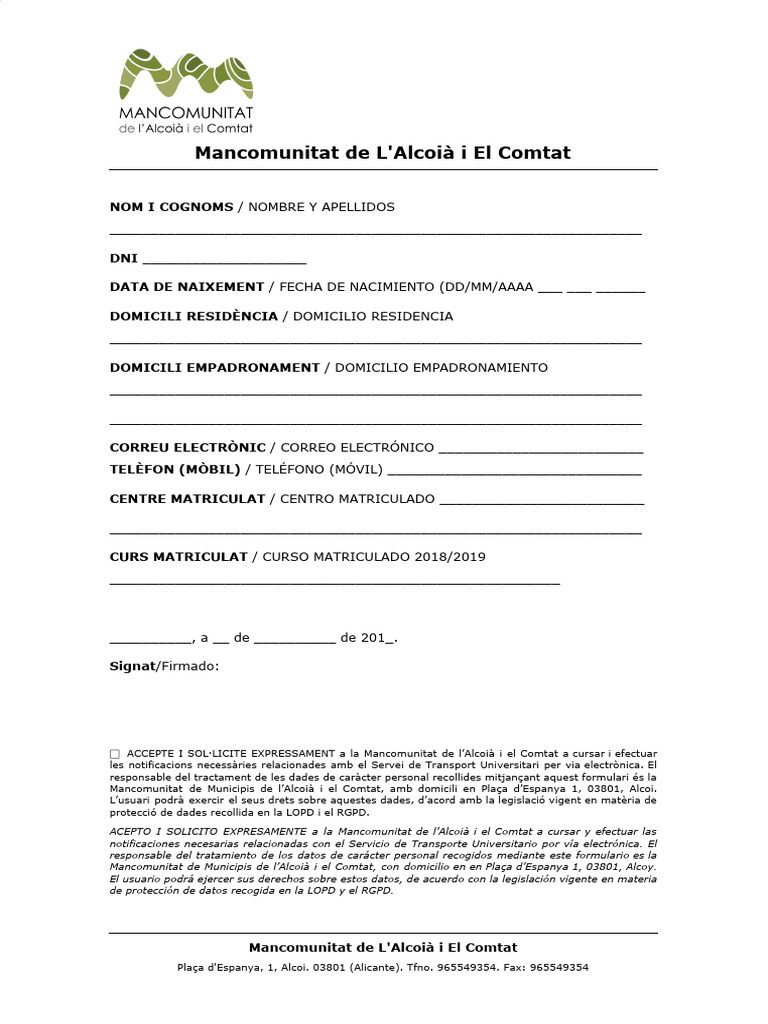 Formulari STU - Mancomunitat | PDF