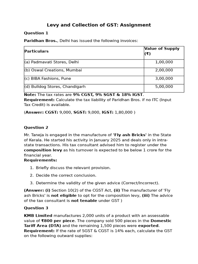 Levy and Collection of GST (Assignment) | PDF | Taxes | Public Finance