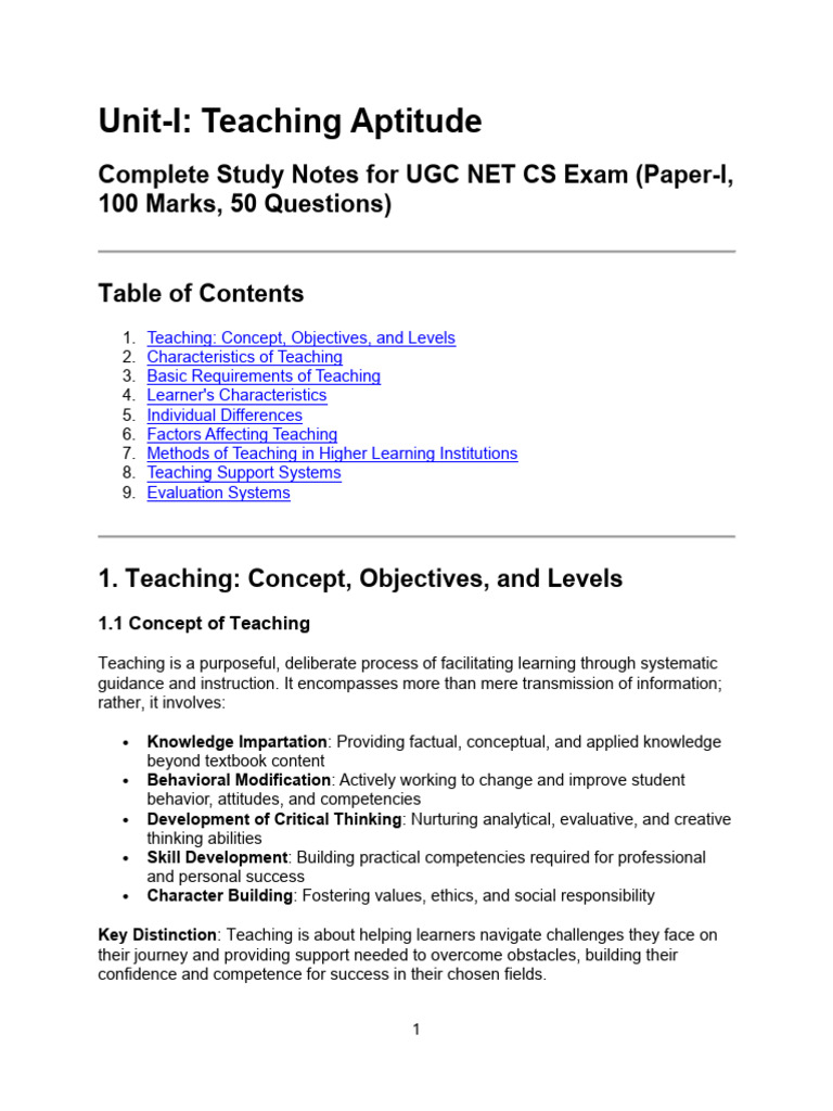 Unit-I - Teaching Aptitude | PDF | Learning | Critical Thinking