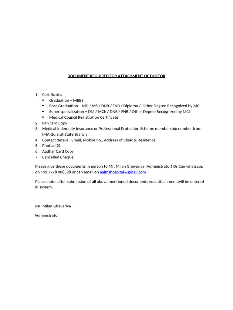 Document Required for Attachment of Doctor | PDF