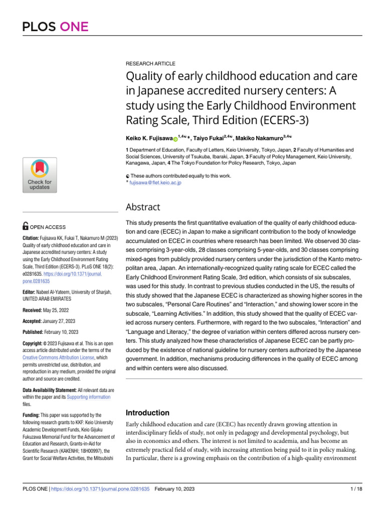 Quality of Early Childhood Education and Care in Japanese Qcjyis0u ...