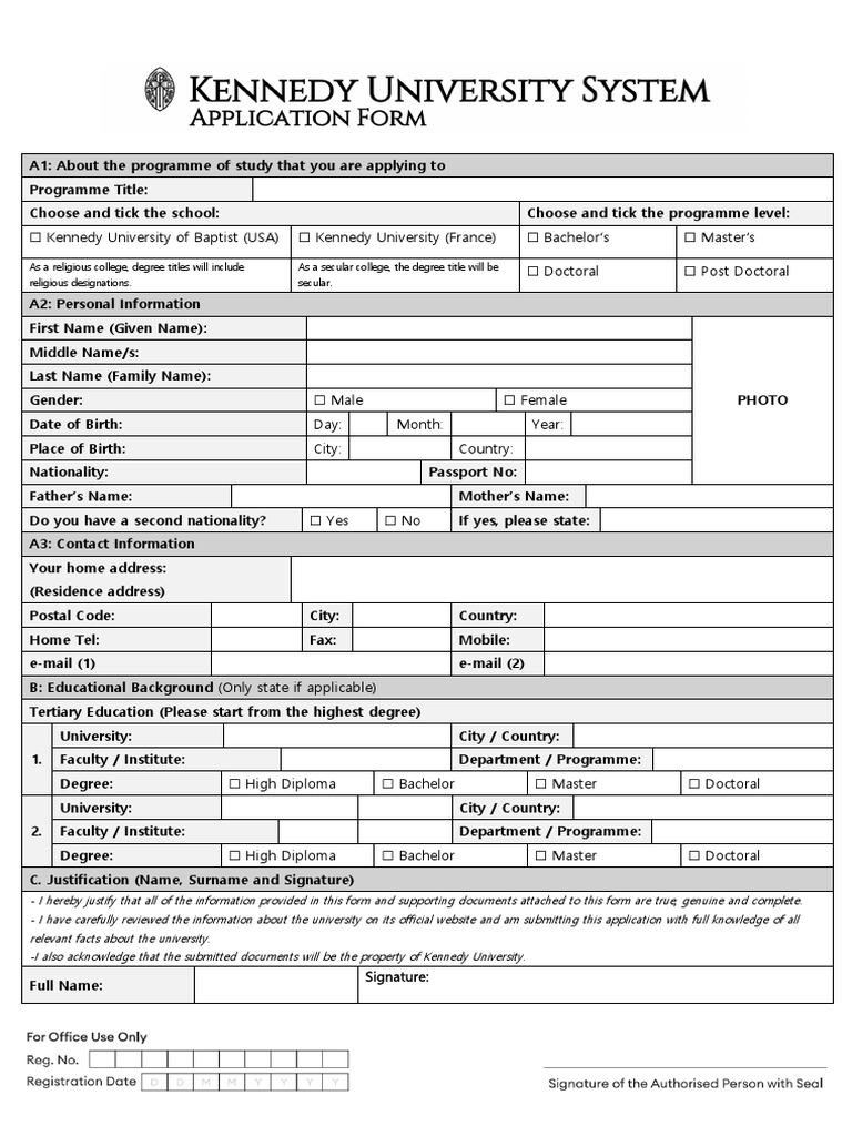 Kennedy Application Form | PDF | Academic Degree | Educational Stages