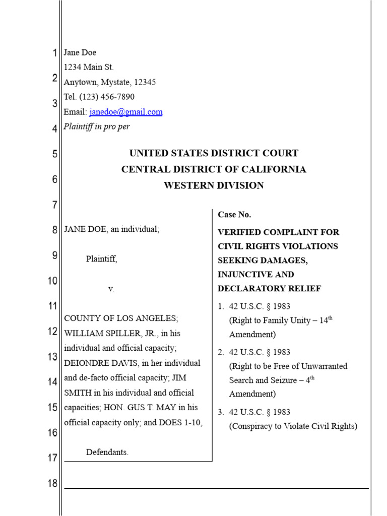 Civil Rights Complaint Template | PDF | Vagueness Doctrine | Due ...
