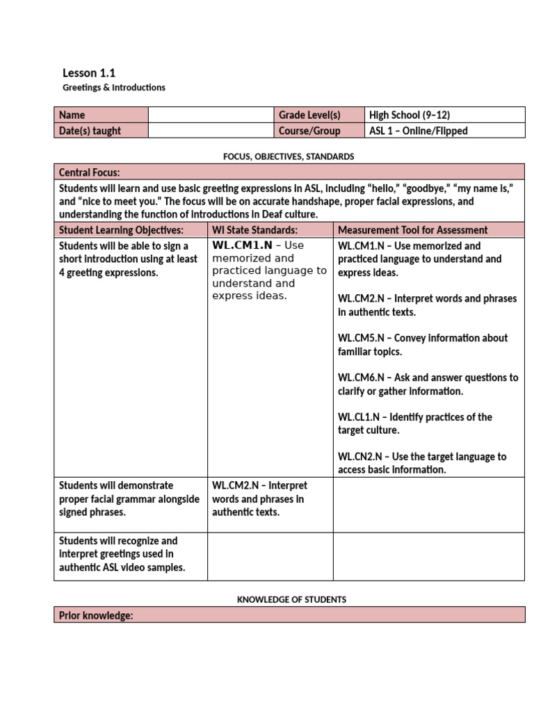 Lesson Plan Template Blank | PDF | Educational Assessment | American ...