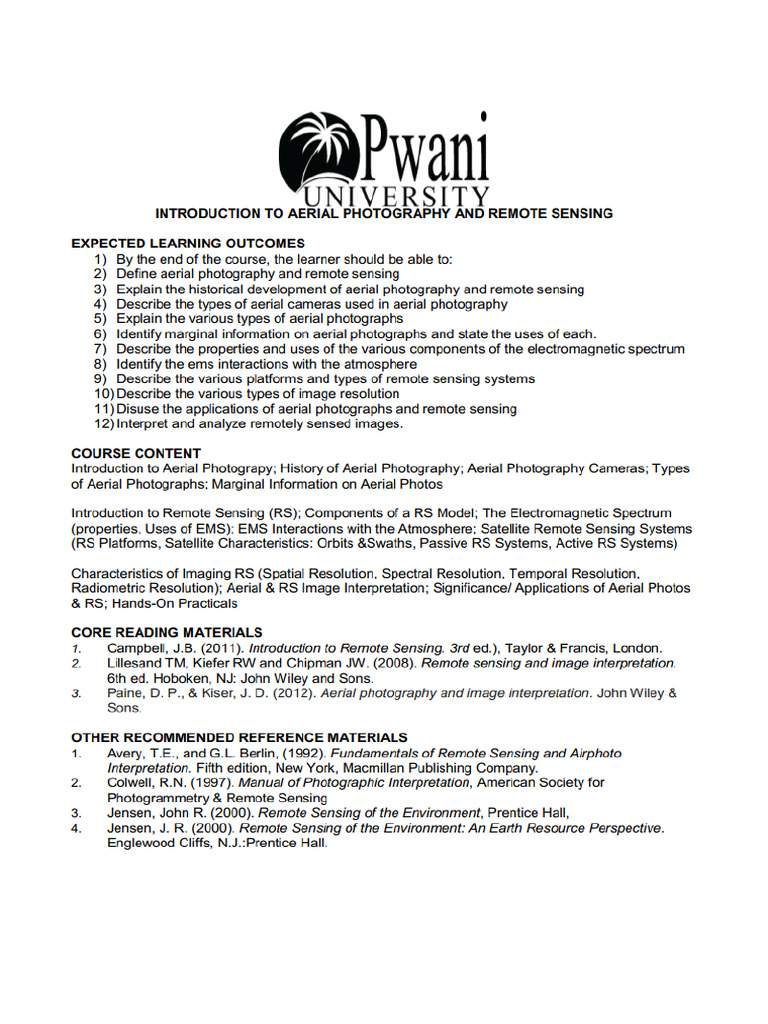 1 MGE B105 Intro to Arials & Remote sensing Abridged Notes-1 | PDF