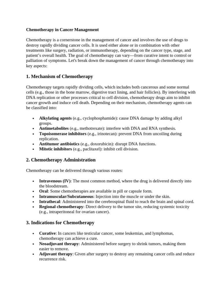 Chemotherapy in Cancer Management | PDF | Chemotherapy | Cancer
