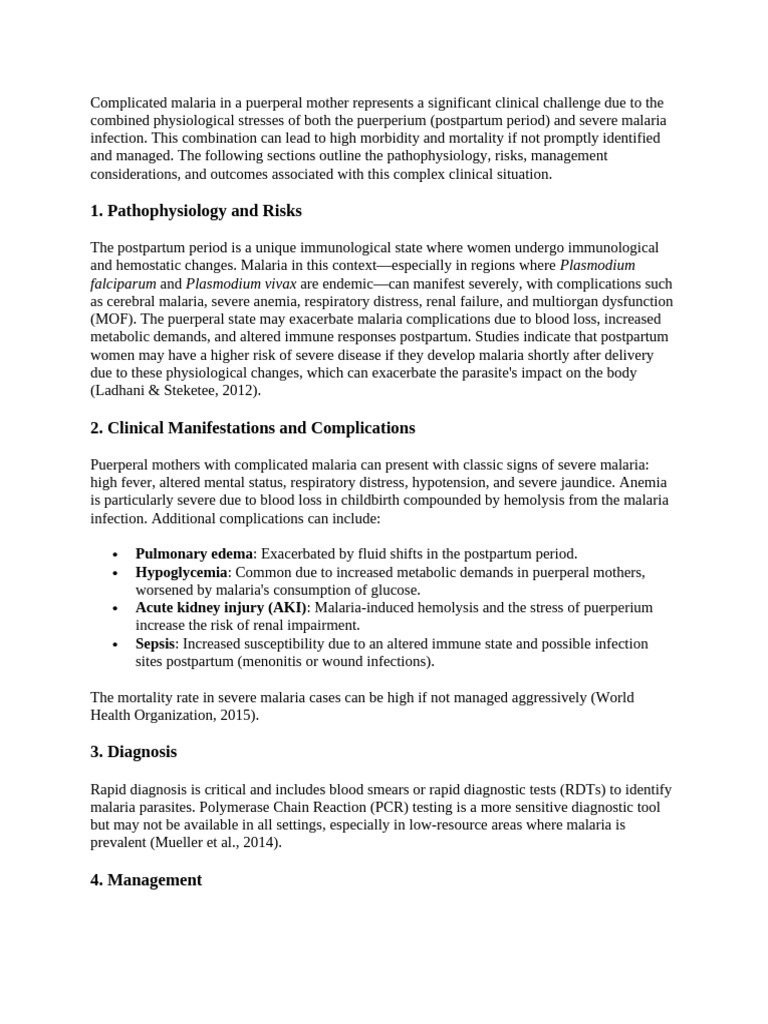 Complicated Malaria | PDF | Malaria | Postpartum Period