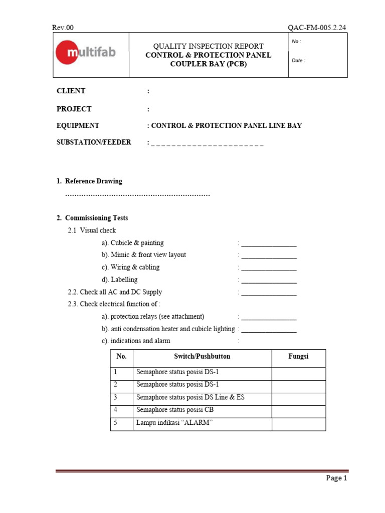 QAC-FM-005.2.24 Control & Protection Panel Line Bay | PDF | Power ...
