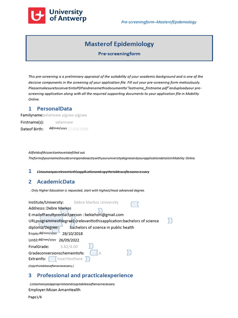 Extra Screening Form (1) | PDF | Health Care