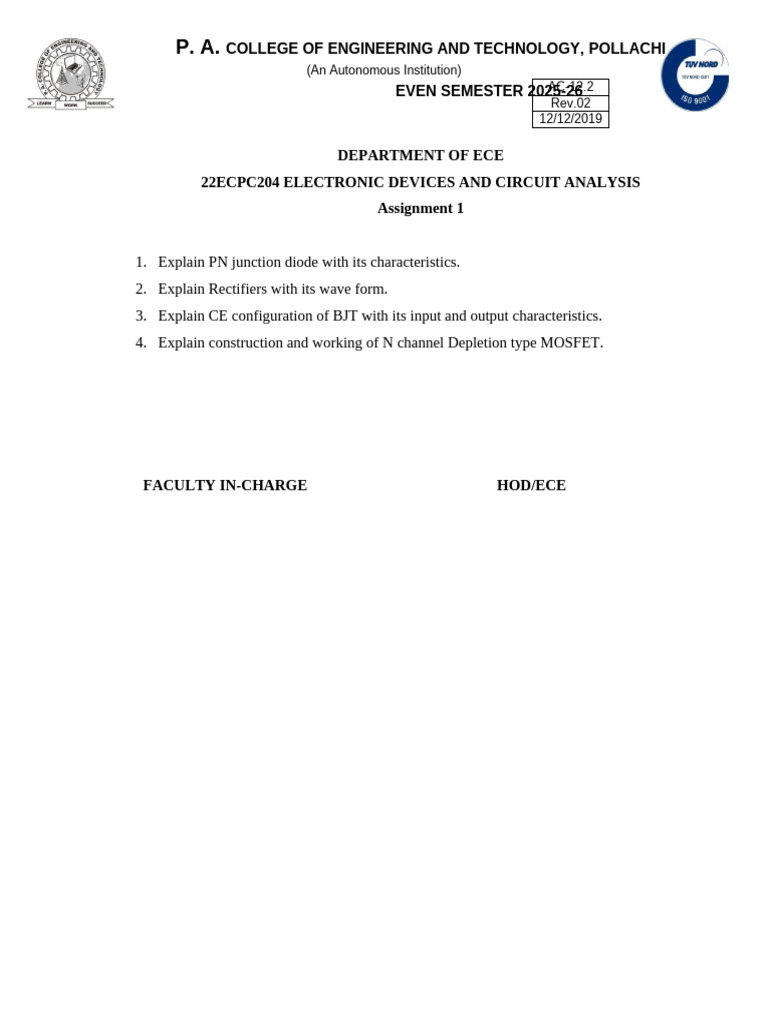 EDCA Assignment1 QP 2025 26 | PDF