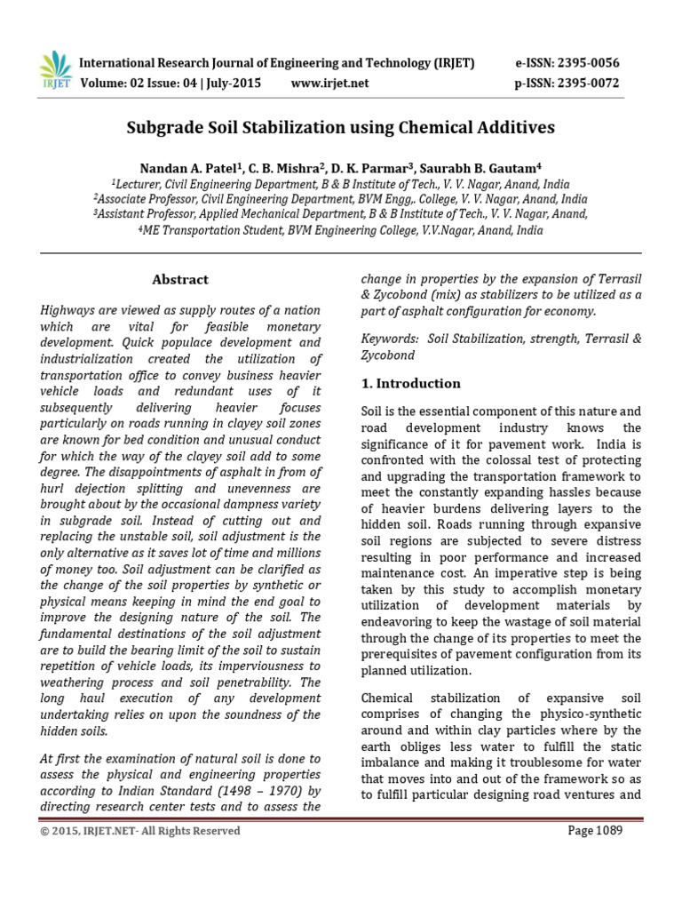 Subgrade Soil Stabilization Using Chemic | PDF | Soil | Materials