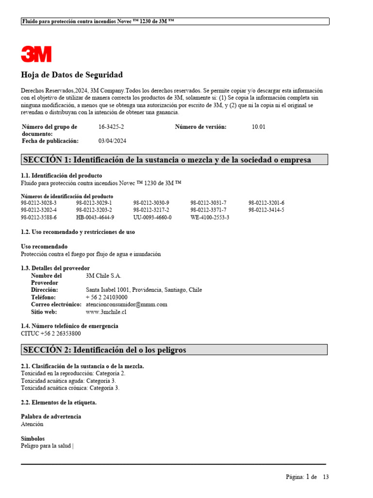 3M - Novec 1230 Fire Protection Fluid | PDF | Guante | Ventilación ...
