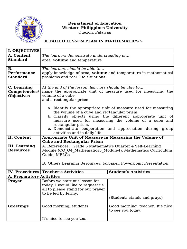 DLP MATH 5 Volume | PDF | Volume | Litre