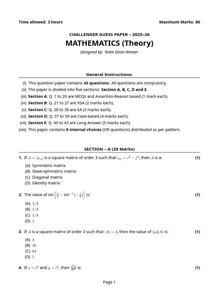 Mathematics Guess Paper | PDF | Area | Mathematical Analysis