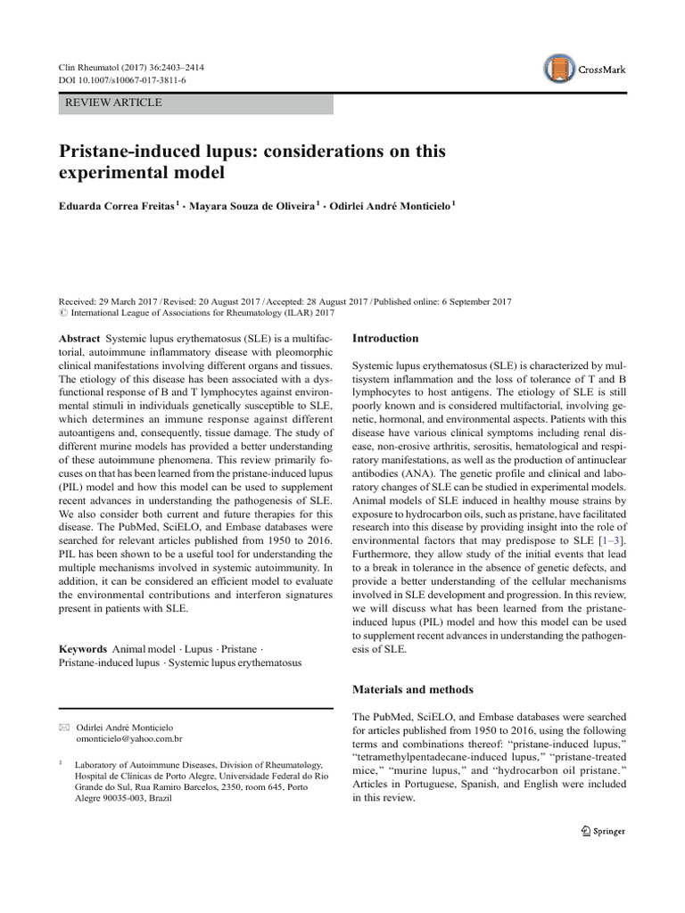 Pristane-Induced Lupus - Considerations On This Experimental Model ...