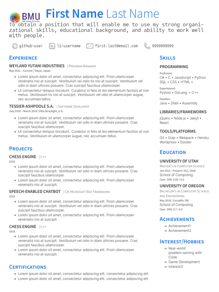 CV Template 2021-25 (1) | PDF | Software Engineering | Software Development