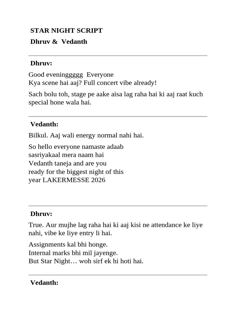 Star Night Script Final | PDF