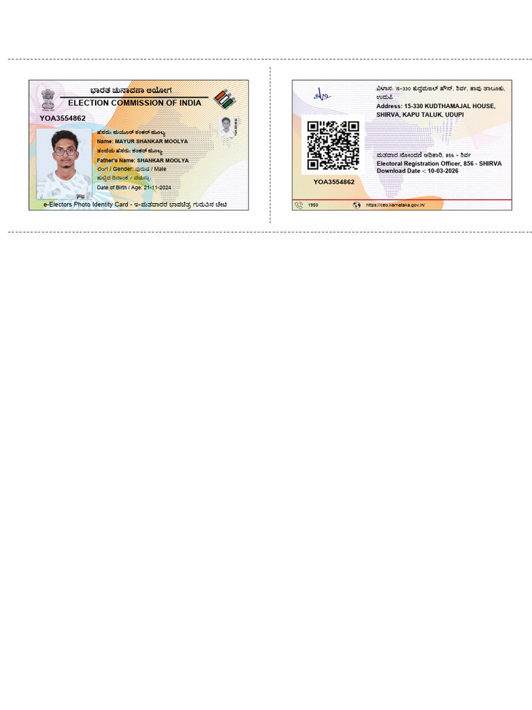 Mayur Shankar Moolya Voter Card | PDF
