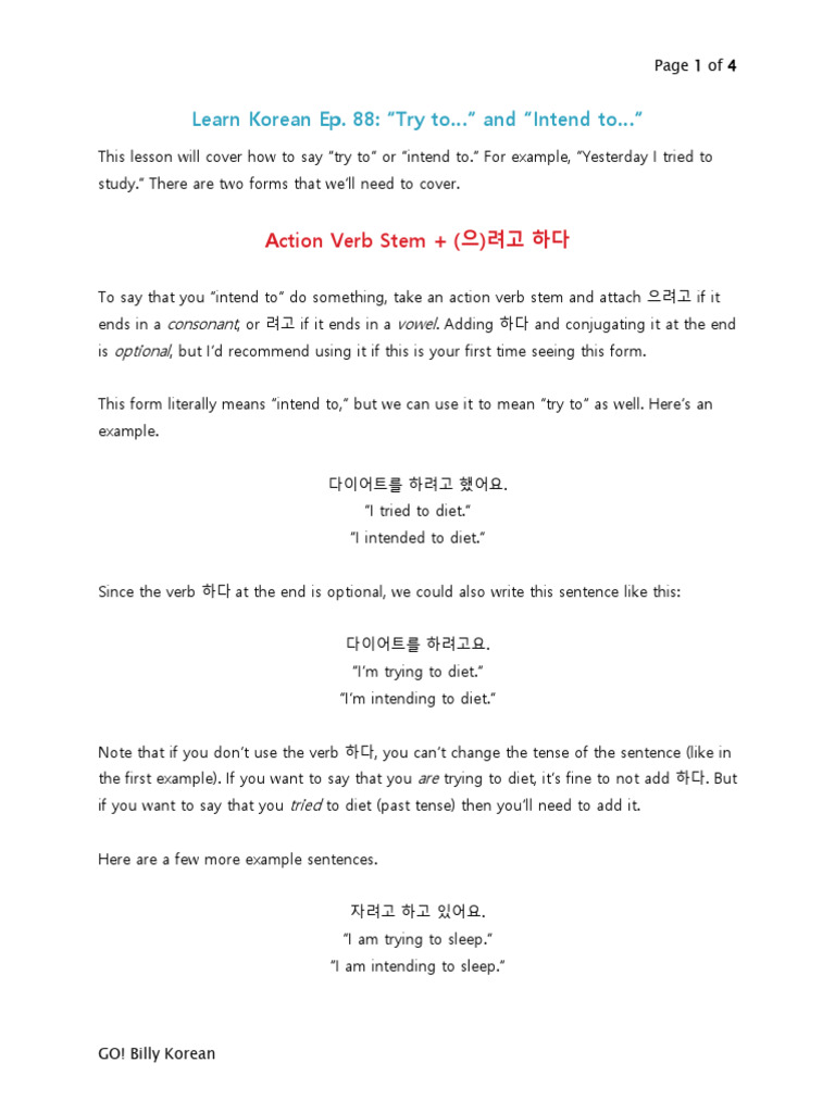 Go Billy Korean Episode 88 | PDF | Grammatical Conjugation ...
