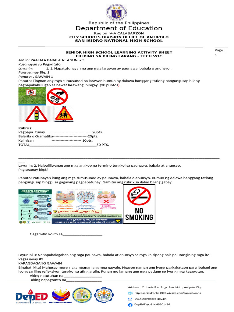 Las Week 4 .... 4th Quarterfilipino Sa Piling Larang Tech Voc | PDF