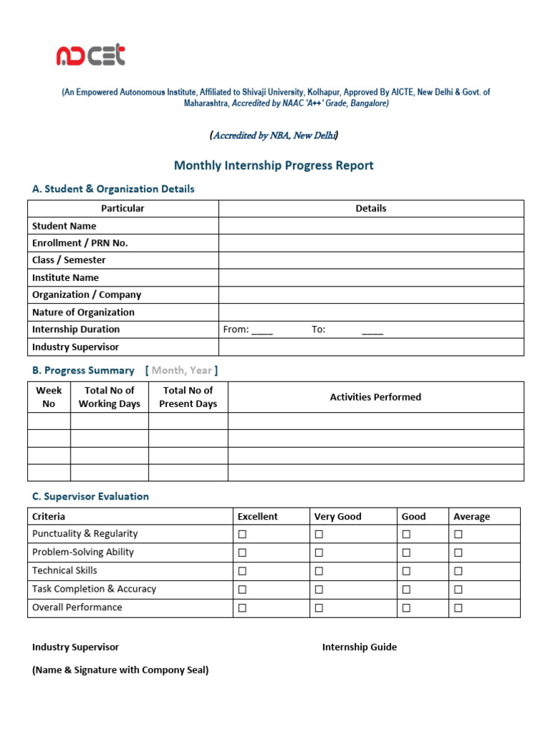 3.monthly One-Page Internship Progress Report (Mechnical Engineering) | PDF