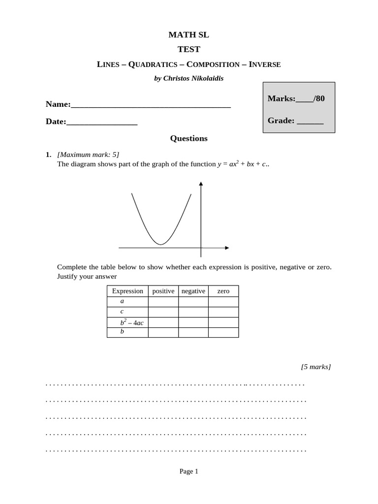 TEST 3. Lines Quadratics Composition Inverse (2015) | PDF | Mathematics ...