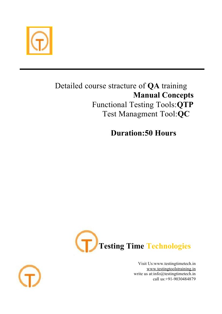 Detailed Course Stracture of QA Training Manual Concepts Functional ...