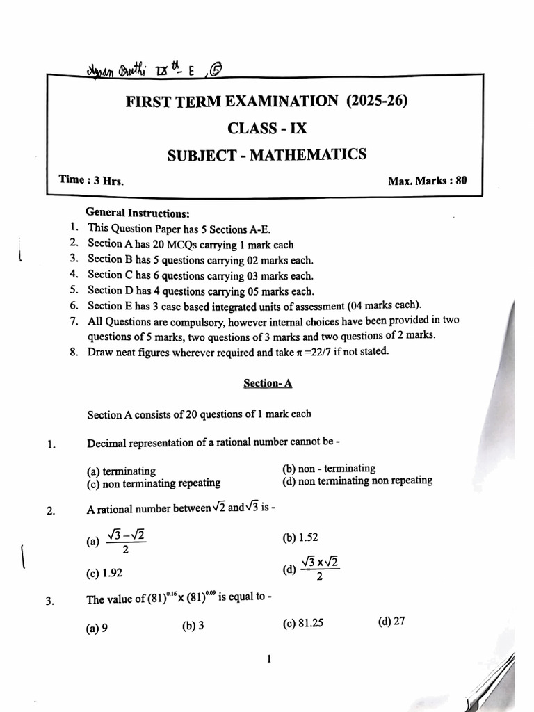 9 BVB Half Yearly Aug 25 | PDF | Cartesian Coordinate System | Angle