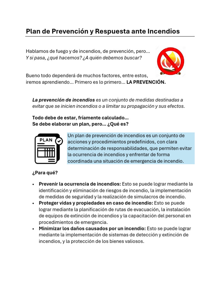 Plan de Prevención y Respuesta Ante Incendios | PDF | Incendios