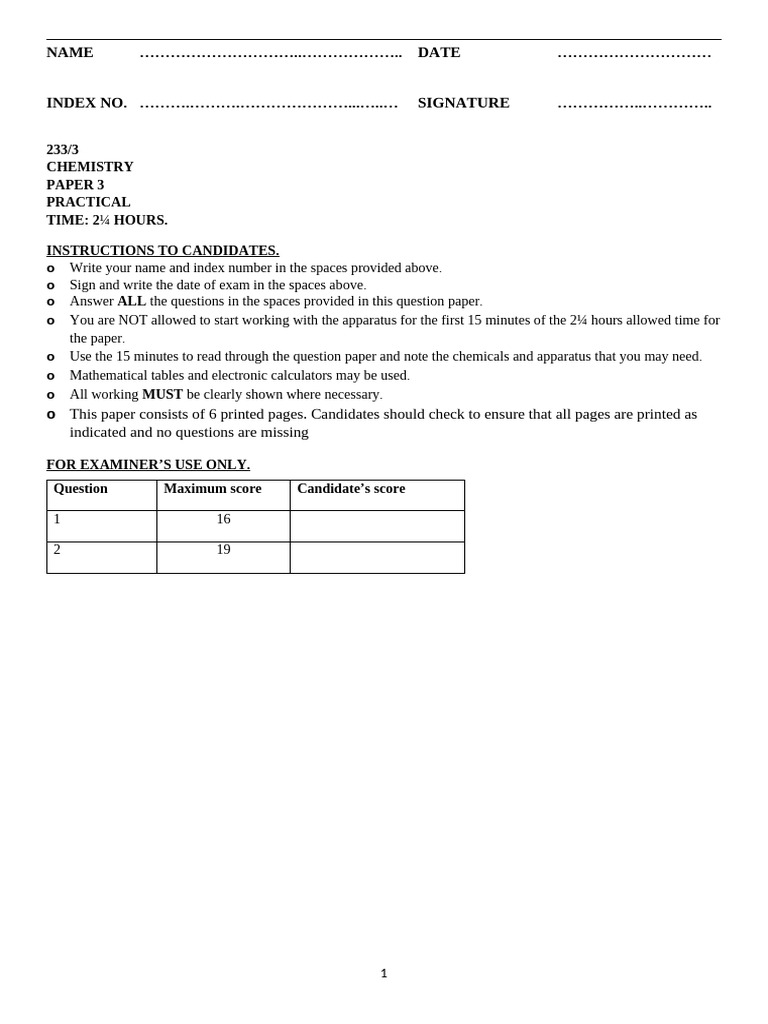 Chemistry Practical Exam 17 | PDF | Titration | Chemistry