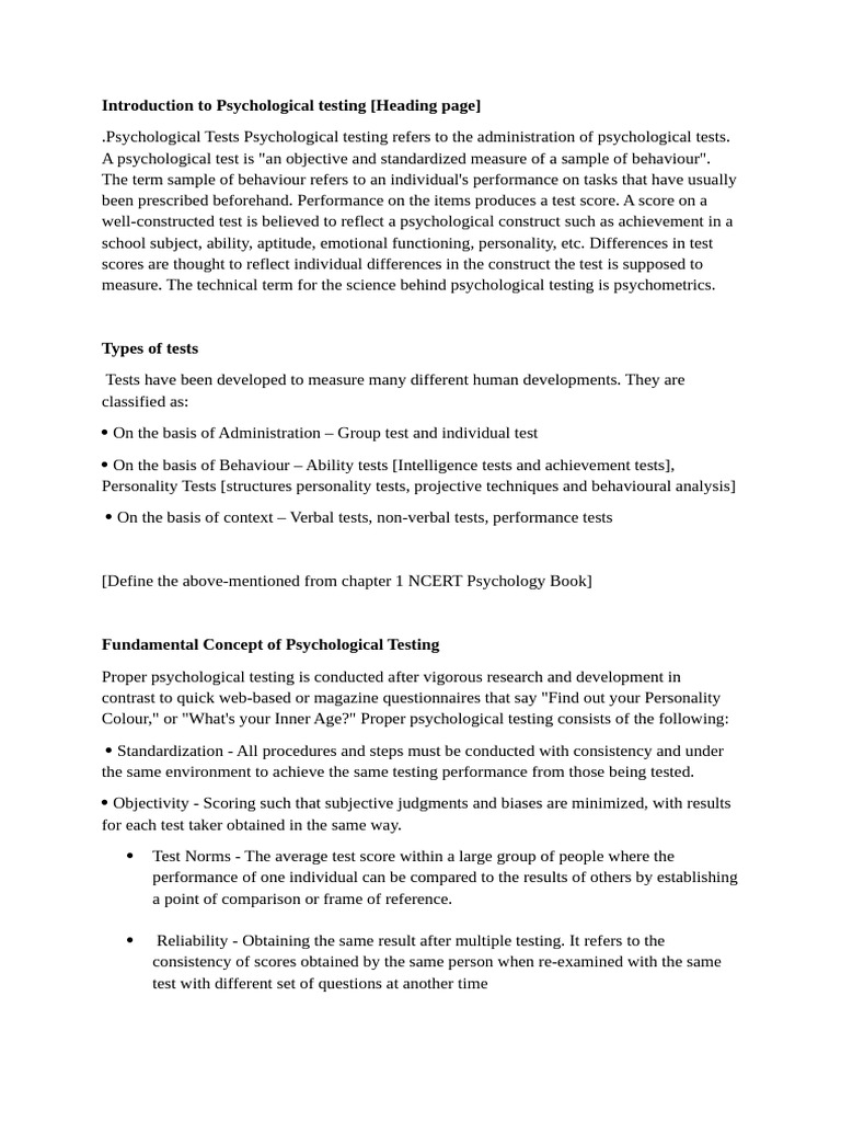 Introduction To Psychological Testing | PDF | Validity (Statistics ...