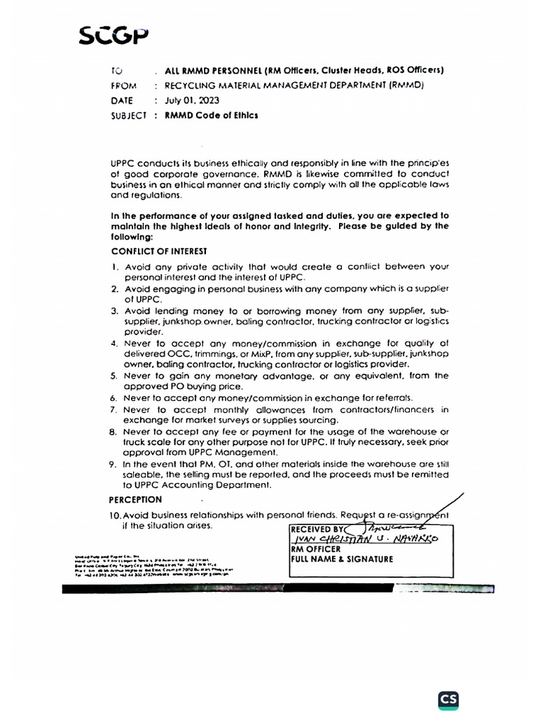 Icsn Sgd Code of Ethics | PDF