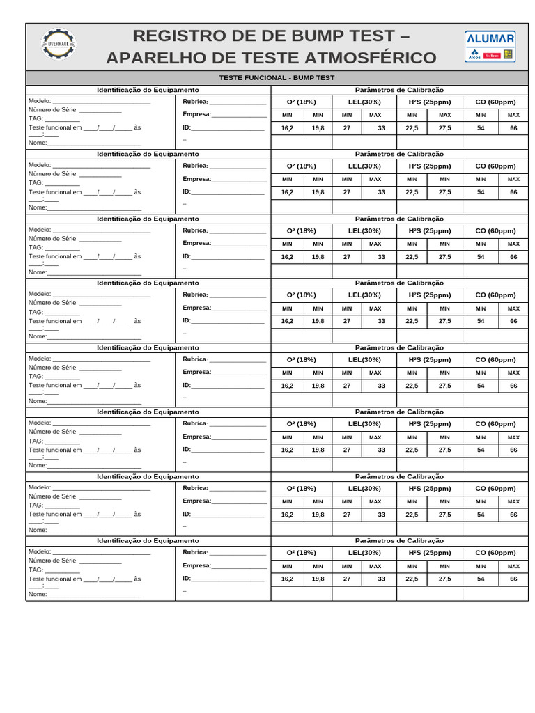 Registro de Bumptest PS 200 | PDF