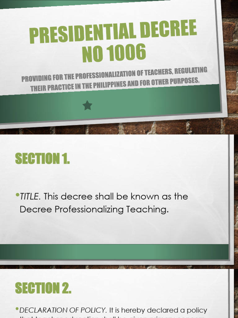 presidential-decree-no-1006 | PDF | Teachers | Bachelor's Degree