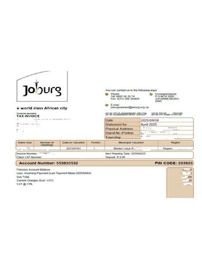 CoJ Billing Invoice - Meter Reading Drive | PDF