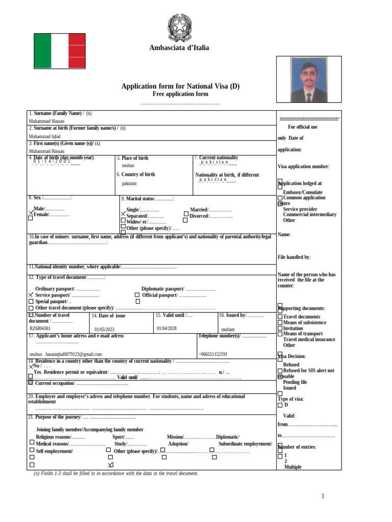 Italy Application For National Visa - D - 2011-2026 PDF | PDF | Travel ...