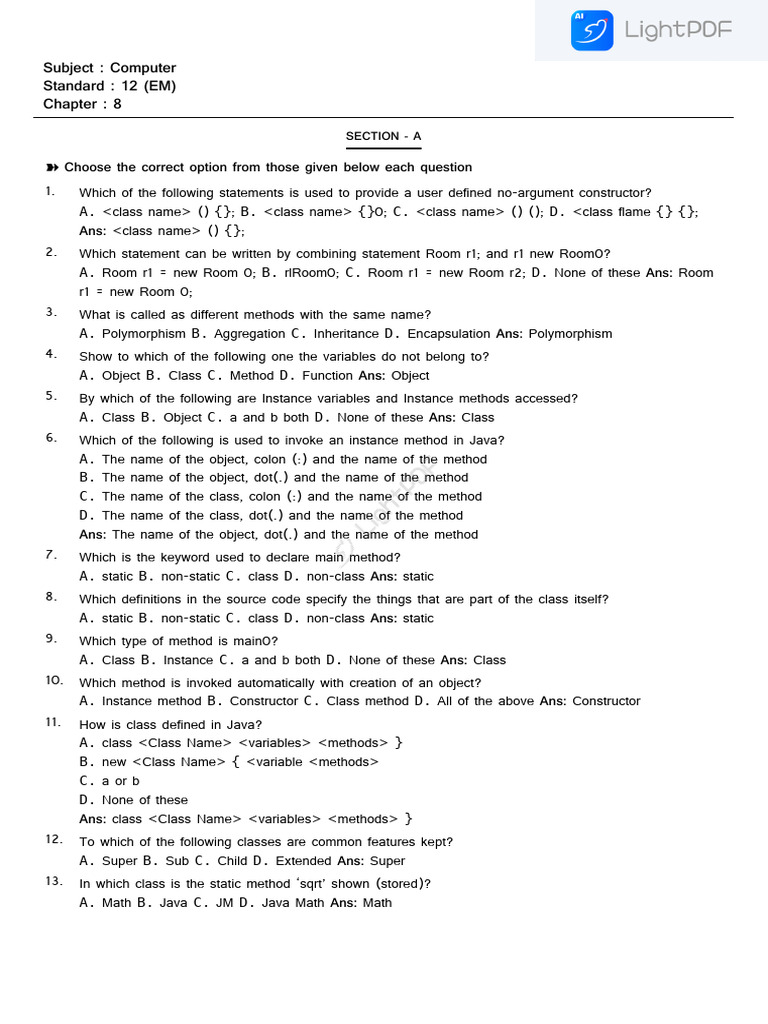 CH-8 MCQ | PDF | Method (Computer Programming) | Inheritance (Object ...