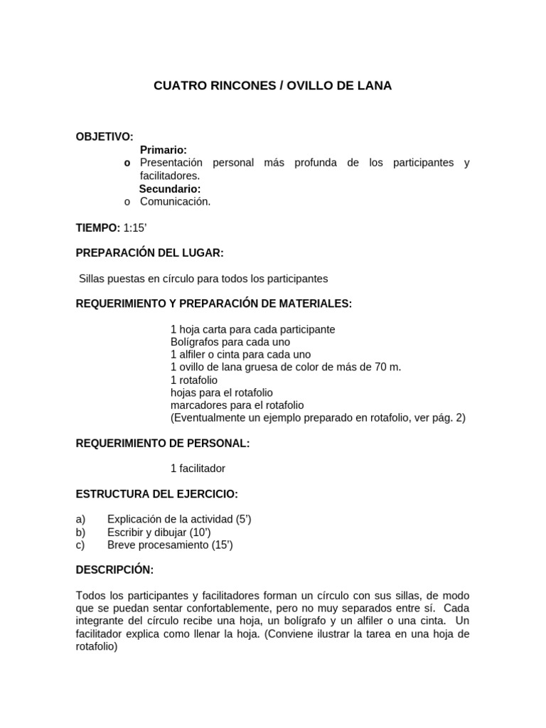 Cuatro Rincones - Ovillo de Lana | PDF